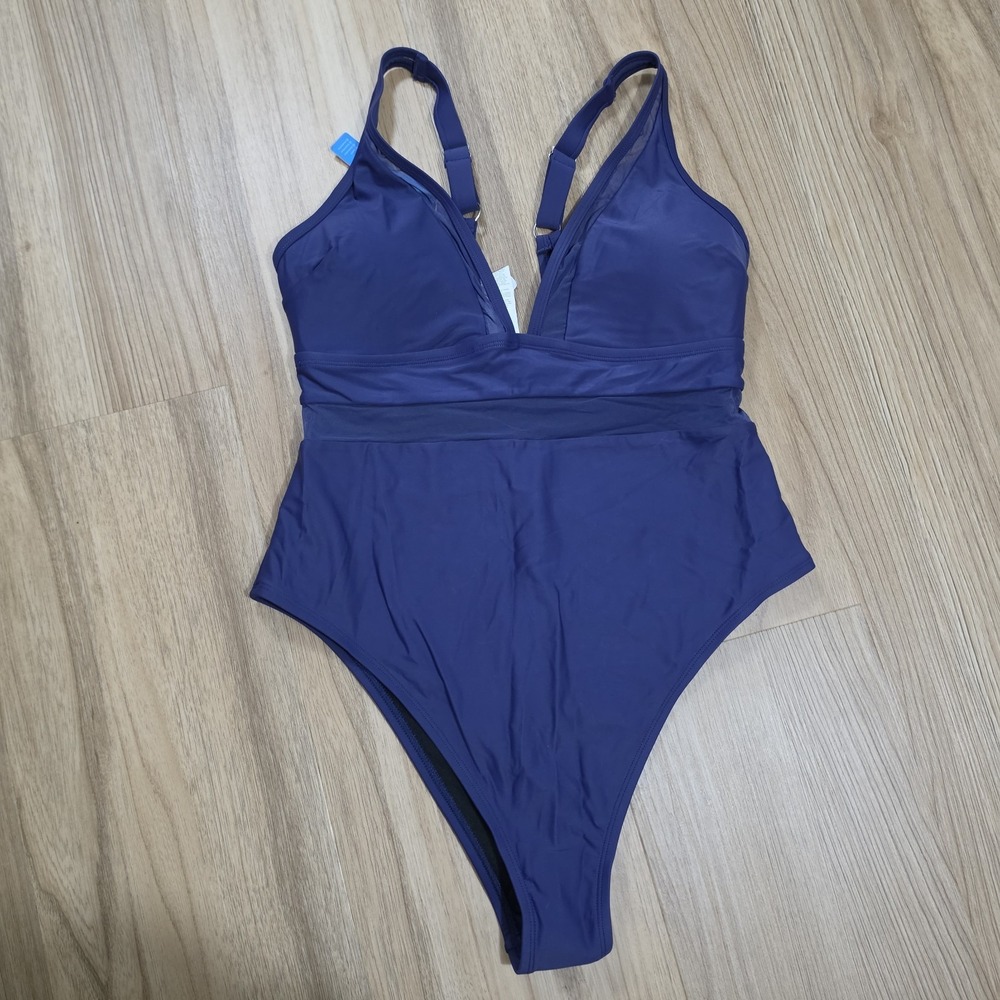 Cupshe Mesh V-Neck One‎ Piece Swimsuit Navy Blue Size 1X